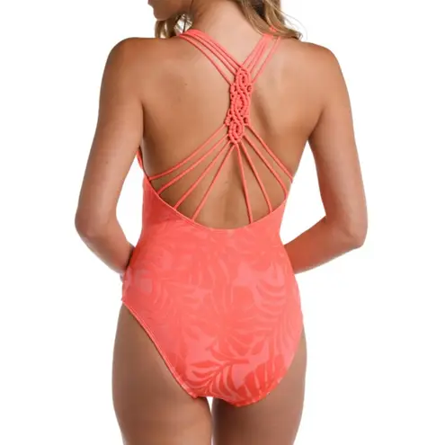 La Blanca New $130 Island Palm Macrame Back One Piece swimsuit S 4