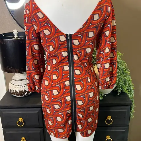 HAYS COUTURE Back Zipper Geometric Print Shift Mini Dress Size Small Orange