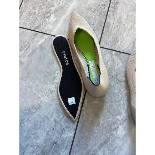 Rothy's The Point Flat Shoes Beige Knit Blue Trim Womens Size W10