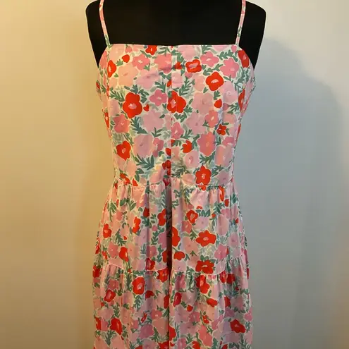 2. Free Assembly Pink & GreenFloral Tiered Midi Dress with Tie Back Size X
