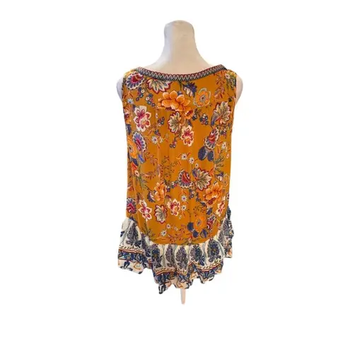 Patrons of Peace Women's M Boho Floral Ruffle Blouse Multicolor