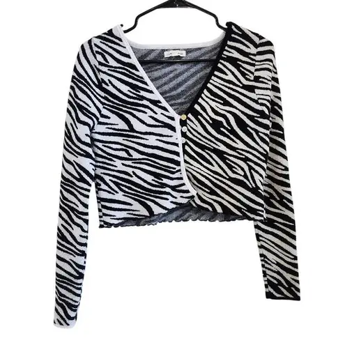 LA Hearts  Cropped Knitted Cardigan Sweater Zebra Striped Black White Size Medium