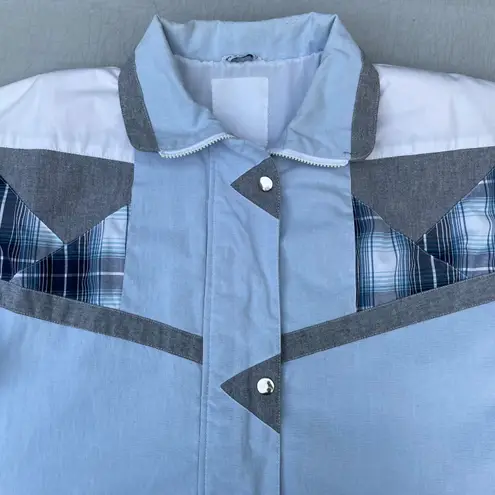 Vintage 90s Blue Plaid Striped Patchwork Jacket Size M