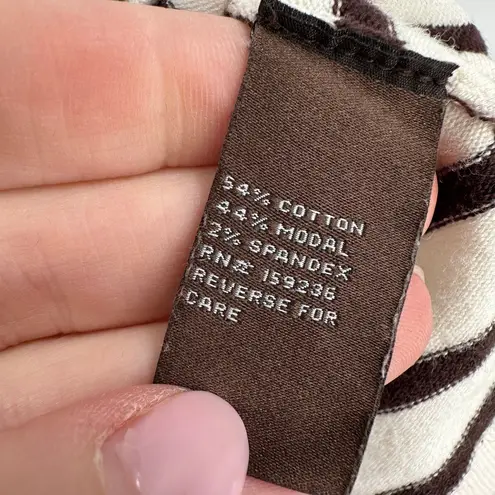 J. McLaughlin XS Striped Sweater Cotton Modal Soft White Chocolate Brown LS