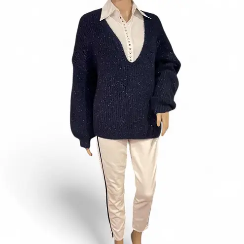Boden USA NWT! Boden Wool Blend Navy Sparkle Knit V-Neck Knit Sweater Size 8
