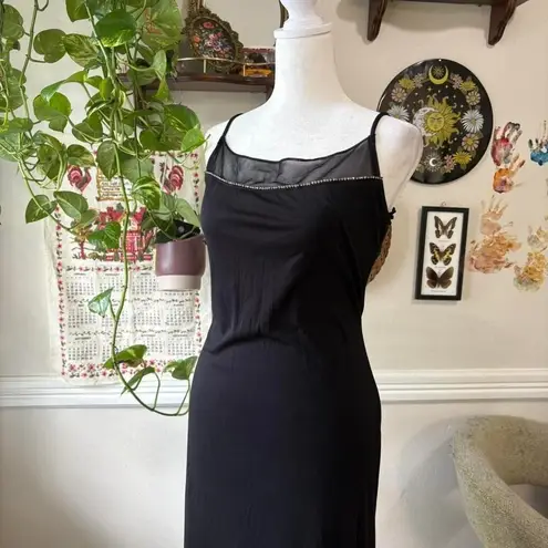 Ruby Rox Vtg Y2K Size M Black Maxi Whimsygoth Mesh Sheer Rhinestones Slit Dress