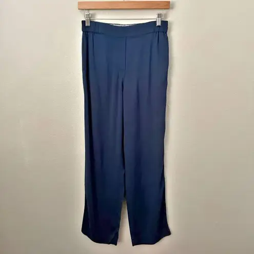 Massimo Dutti | Wide-leg Trousers With Darts Pleats Navy Blue Viscose | Size 4