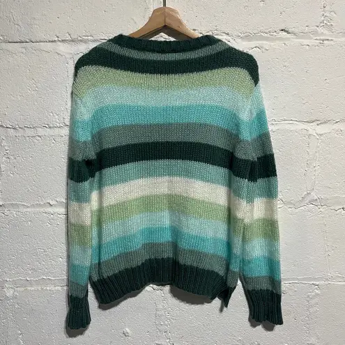 Wooden Ships Women Autumn Striped Chunky Crewneck Mohair Wool Sweater Green XS