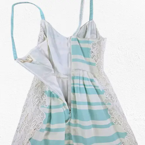 Moulinette Soeurs Blue White Striped Lace Inset Fit & Flare Midi Dress Size 6