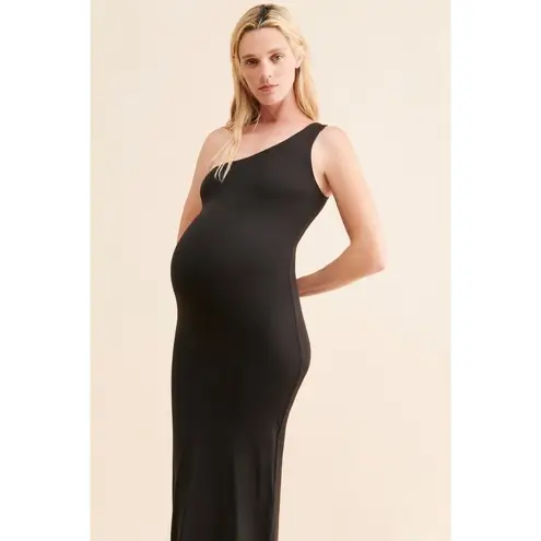 BUMPSUIT MATERNITY POSTPARTUM SARAH MIDI BLACK ONE SHOULDER DRESS EUC SIZE XS