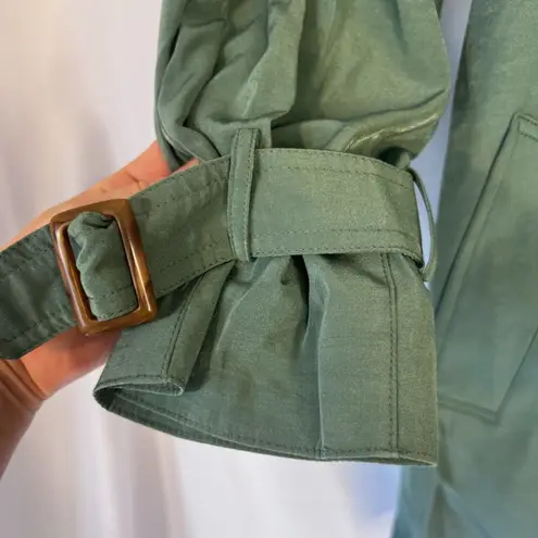 Gallery LIST Shiny Green Double Breasted Belted Short Trench Coat Size Medium