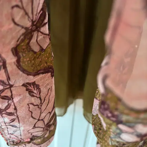 Ulla Johnson RARE Celestia Floral Batik Print Midi Dress Olive Ruffl Silk Size 6