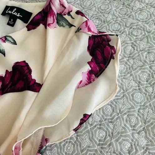 Lulu’s French Countryside Blush Floral Print High Low Hem Midi Dress Size S Purple