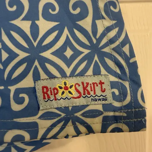 RipSkirt Hawaii Sz MED Blue 16” Floral Wave Print Beach Vacation Pool Active EUC