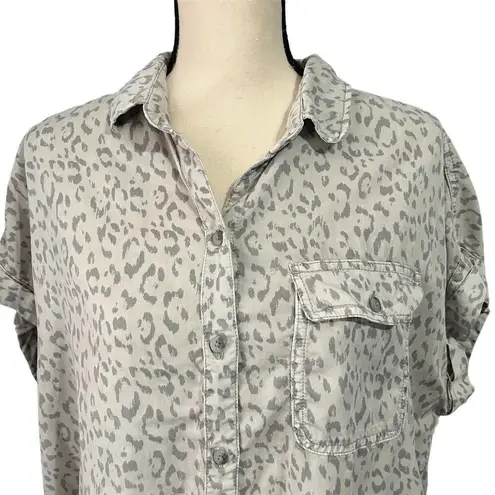 C&C California Women's Gray 100% Lyocell Cheetah Print Oversize Tunic Shirt Sz L