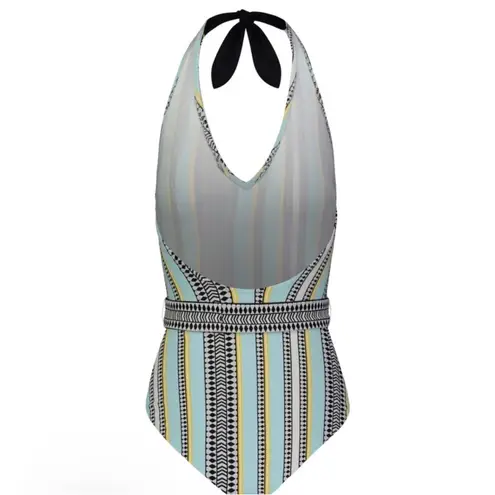 Lemlem belted deep V-neck halter one piece swimsuit