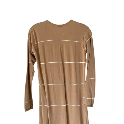 Marimekko Tan White Long Cotton Maxi Henley Dress size large long sleeve