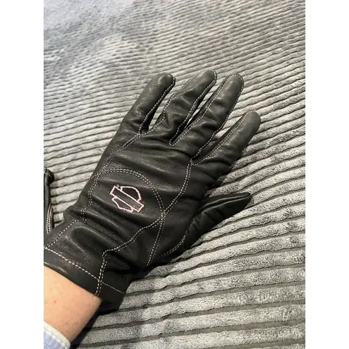 Harley Davidson women’s leather gloves black pink logo riding gear M