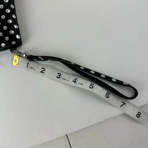 LODIS Black Silver Polka Dots Leather Bifold Wristlet Zip Coin Pouch Card Slots