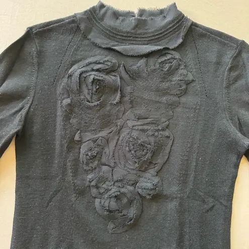 Teri Jôn Floral Appliqué Wool Sweater Black