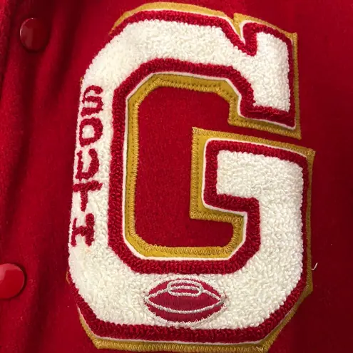 1970s Vintage Leather Red gold varsity bomber South G football jacket streetwear Size L