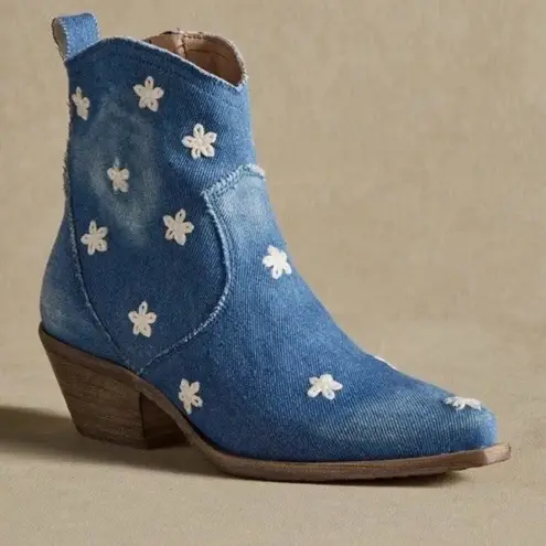 Sundance NEW Western Sojourner Boots Women’s 38 8 Denim Cowgirl Boho Made Italy