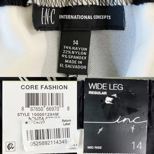 INC International Concepts Pants Nolita Stripe Wide Leg 14 New Black