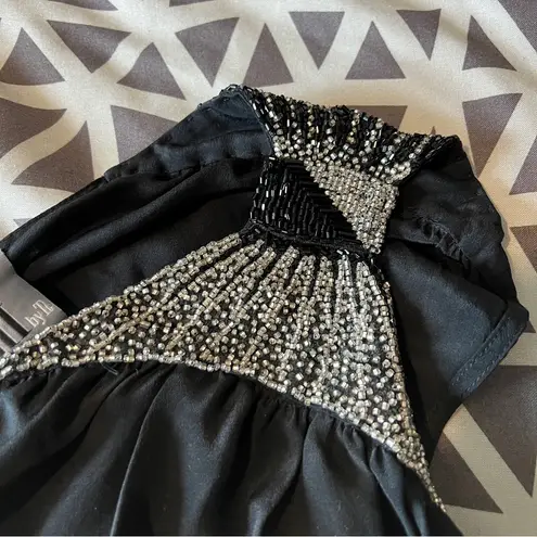 TIFF by TT Elegant Silk Black Beaded One Shoulder Tunic Lightweight Cocktail S