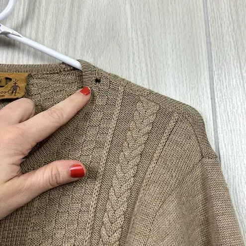 Smartwool Womens Sweater Small Tan Zip Cardigan Cableknit Scoop Merino Wool