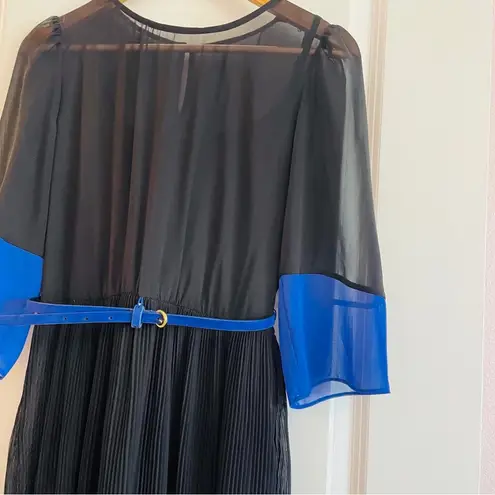 Alyx Limited Blue & Black SheerDress Belt Waist Button Back Size 6