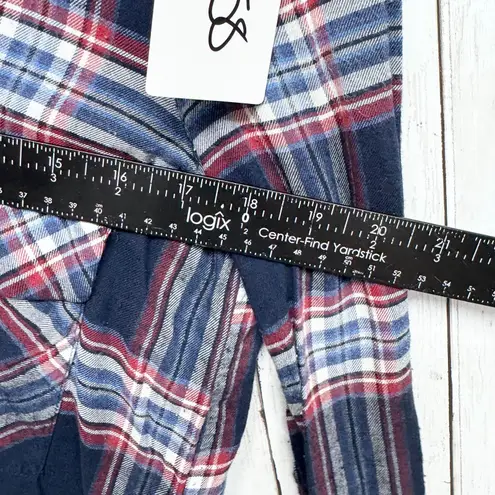 ZARA  Trafaluc Shirt Women Size Small Navy Plaid Collared Long Sleeve Button Down