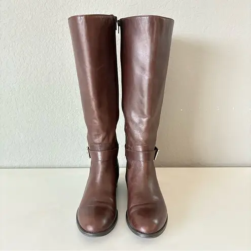 Ralph Lauren  Wide Calf Brown Leather Knee High Boots Zipper Women’s Size 8.5 B