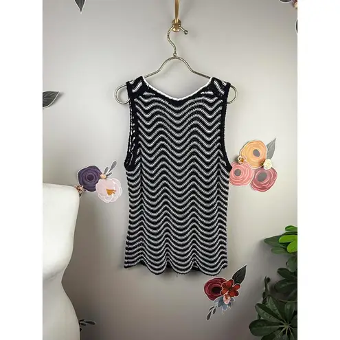 Brooks Brothers Black and White Zigzag Knit Tank Top - Size - Large