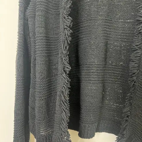 Loft  Loose Knit Fringe Trim Lightweight Open Front Slightly Cropped Cardigan - Image 3