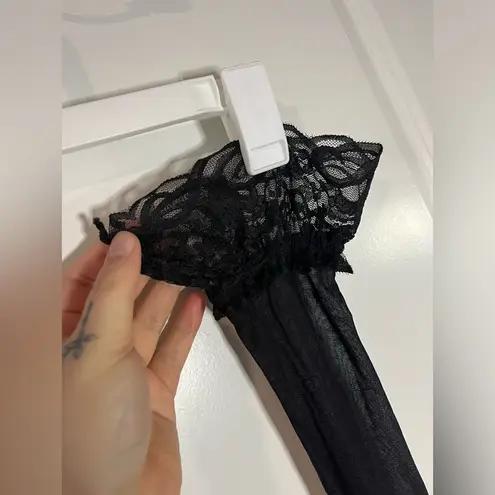 Unbranded Black Sheer Soft Stretchy Lace Trim Intimate Stockings One Size