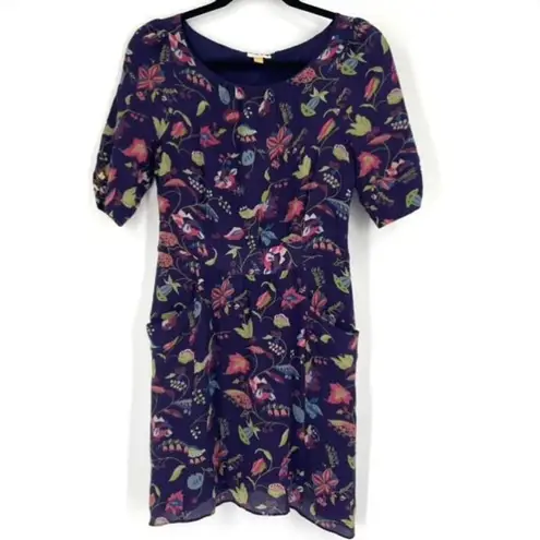 Anthro Leifsdottir Silk Floral Short Sleeve Mini Dress Multi