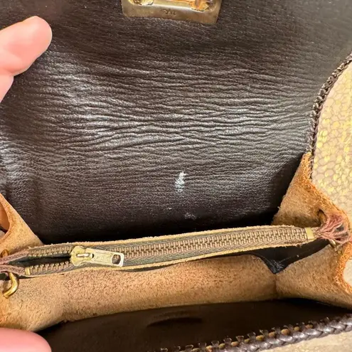 Vintage Brown Boho Hand Tooled Leather Mini Satchel Purse Without A Strap Brown