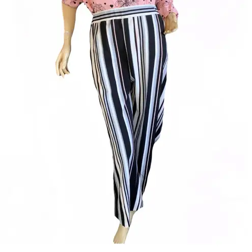 Dennis Basso BLACK, PINK, GRAY & WHITE STRIPED WIDE LEG PANTS (2X)