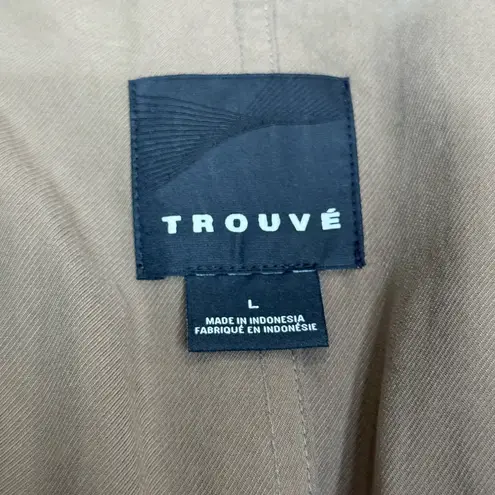 Trouvé Drape Front Lightweight Trench Coat Jacket Floral Scarf Accent Size Large Tan