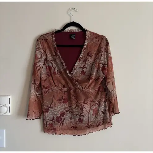 Vintage Y2K Assoluto Womens XXL Top V Neck Faux Wrap Baby Doll Red Boho Size XL