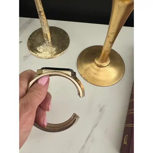 Gold Tone Cuff Bracelet Black Geometric Stone Hinged Bangle Fashion Jewelry y2k