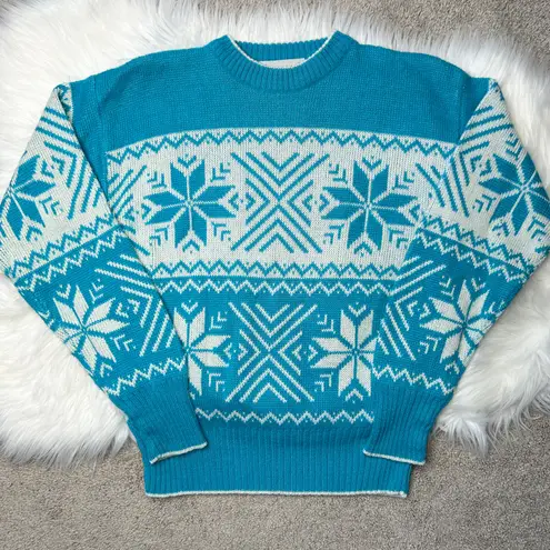 White Stag Vintage Winter Knit Sweater Womens Size Large Fair Isle Snowflake Ski