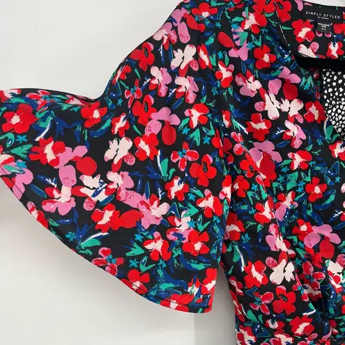 simply styled Vintage Mixed Print Wrap Dress Flutter Sleeve Floral Polka Dot S