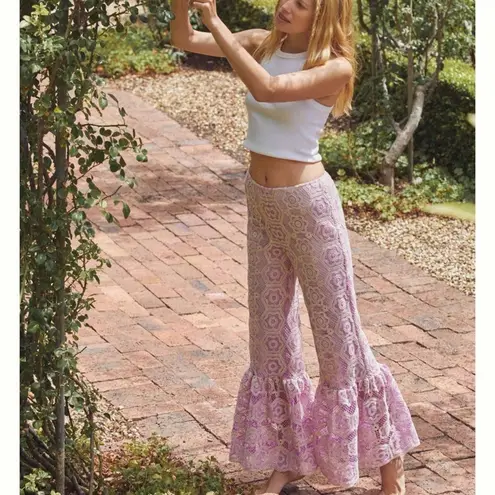 Anna Sui for FREE PEOPLE Pink Floral Lace Pants, Size L, New w/o Tag MSRP $559