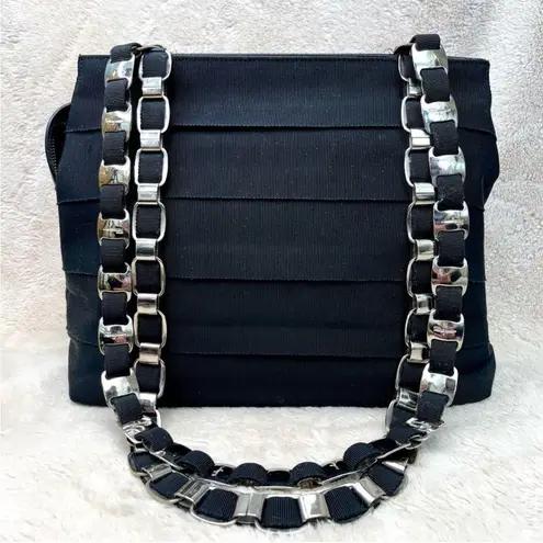 Salvatore Ferragamo Black Canvas Chain Link Shoulder Bag