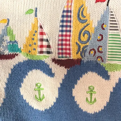 Vintage Quacker Factory Women's Star Sailboat Cardigan Sweater Size M Knit Cozy Size M