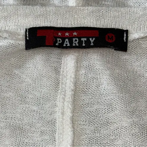 T Party Fashion T Party Women’s Sz M White Slub Embellished Pocket Oversized Long Sleeve T-Shirt