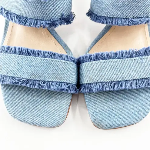 Schutz  Amely Slip On Fringed Double Strap Mid Block Denim Mule Sandal Blue 8