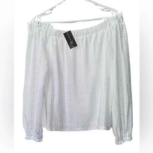 INC white long sleeved off shoulder blouse Size L