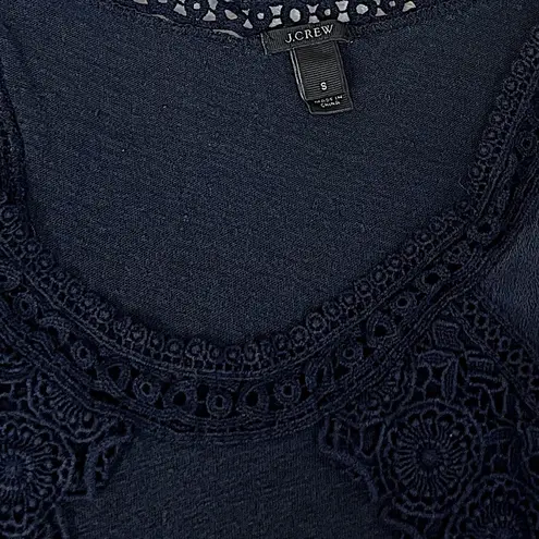 J.Crew  Scoop Neck Linen Tank Top Embroidered Pullover Solid Navy Blue Small
